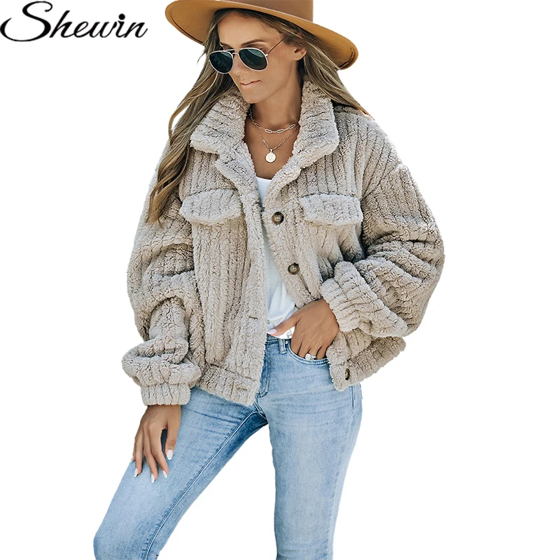 Hot Sale Casual Fashion Solid Color Fleece Button Up Women Winter Coats For Ladies