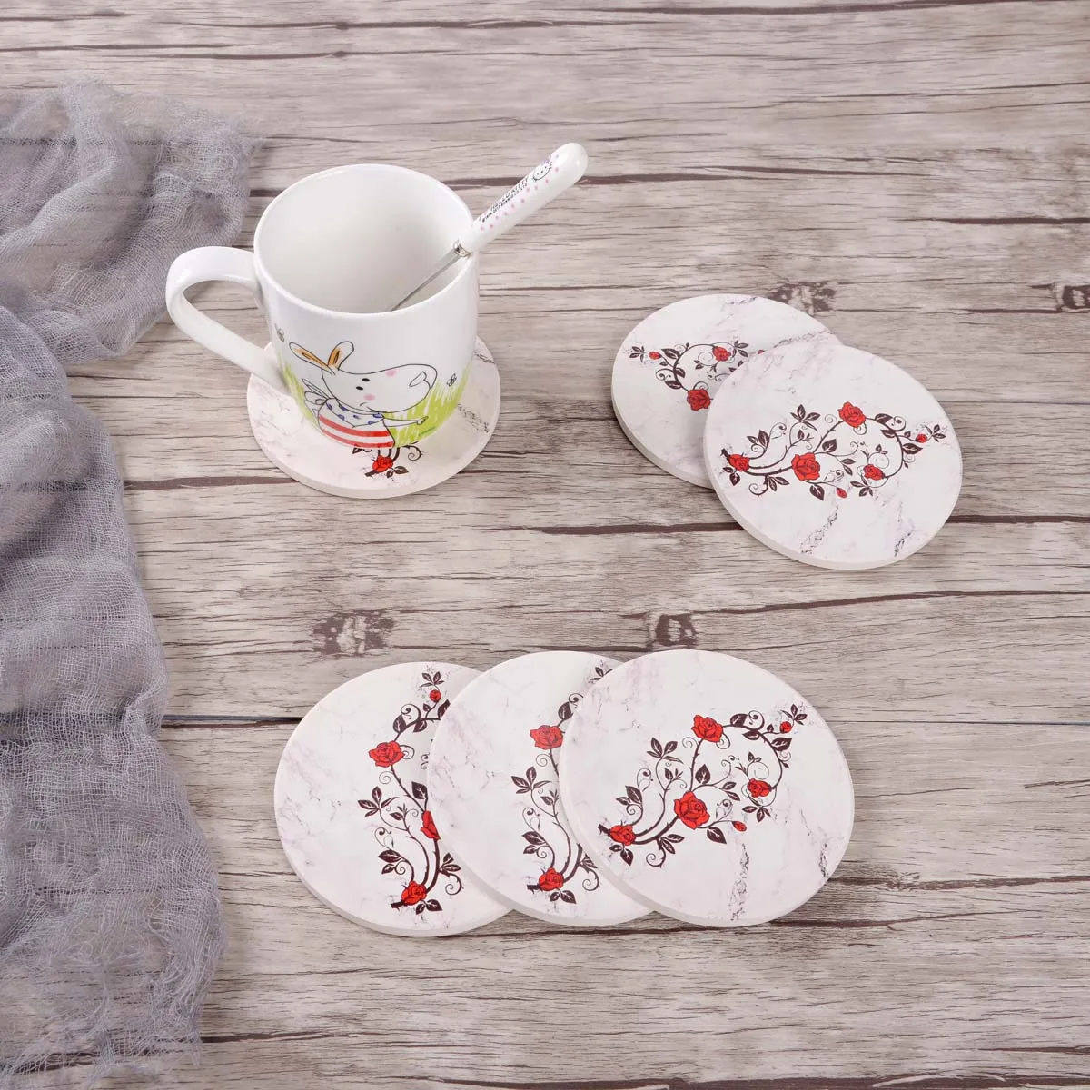 Coasters for Drinks with Holder, Coaster Sets of 6 Marble Ceramic Coaster with Cork Back for Home Decoration