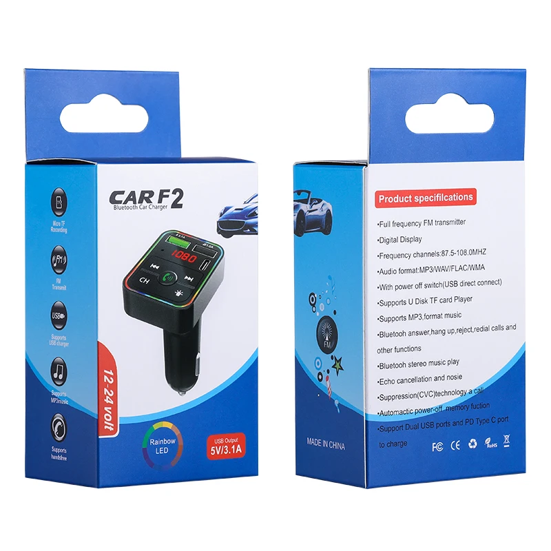 OEM двойной USB Тип C порт светодиодный свет TF карта Радио громкой связи автомобильный комплект зарядное