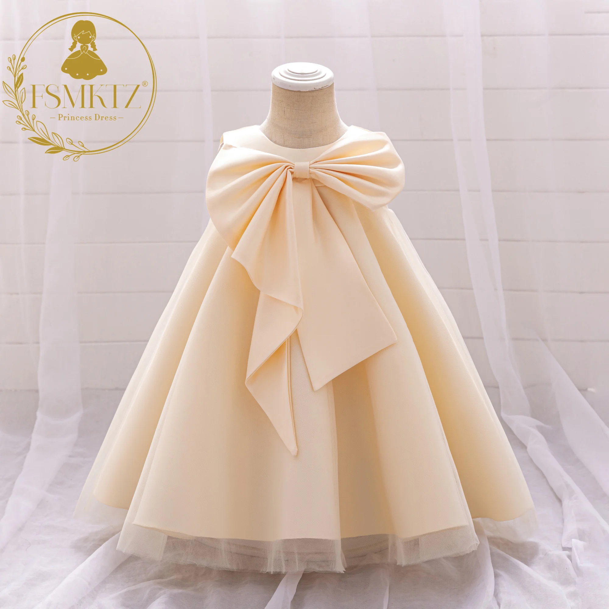 FSMKTZ Wholesale Kids Dresses  0-4Years Floral Children Clothing Princess Party Girl Baby Birthday Dress baby girls dress