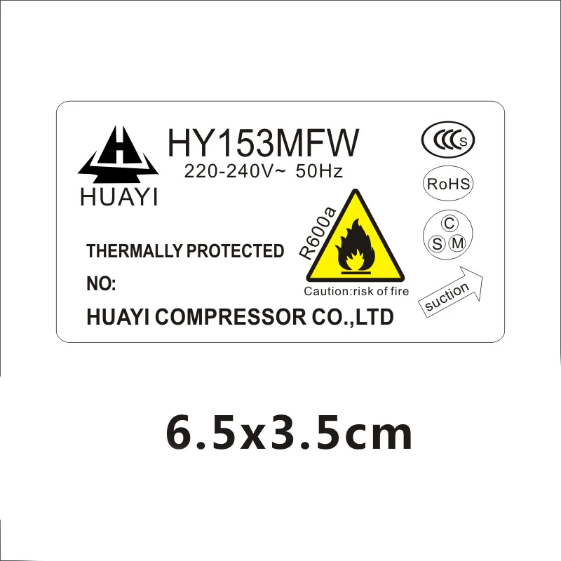 custom Waterproof high temperature resistant refrigerator freezer compressor nameplate label identification self-adhesive label