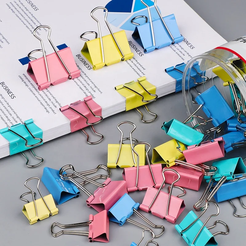 Wholes Elliot Folder Office Stationery Metal Mini Colorful Paper Binder Clips with Plastic Box