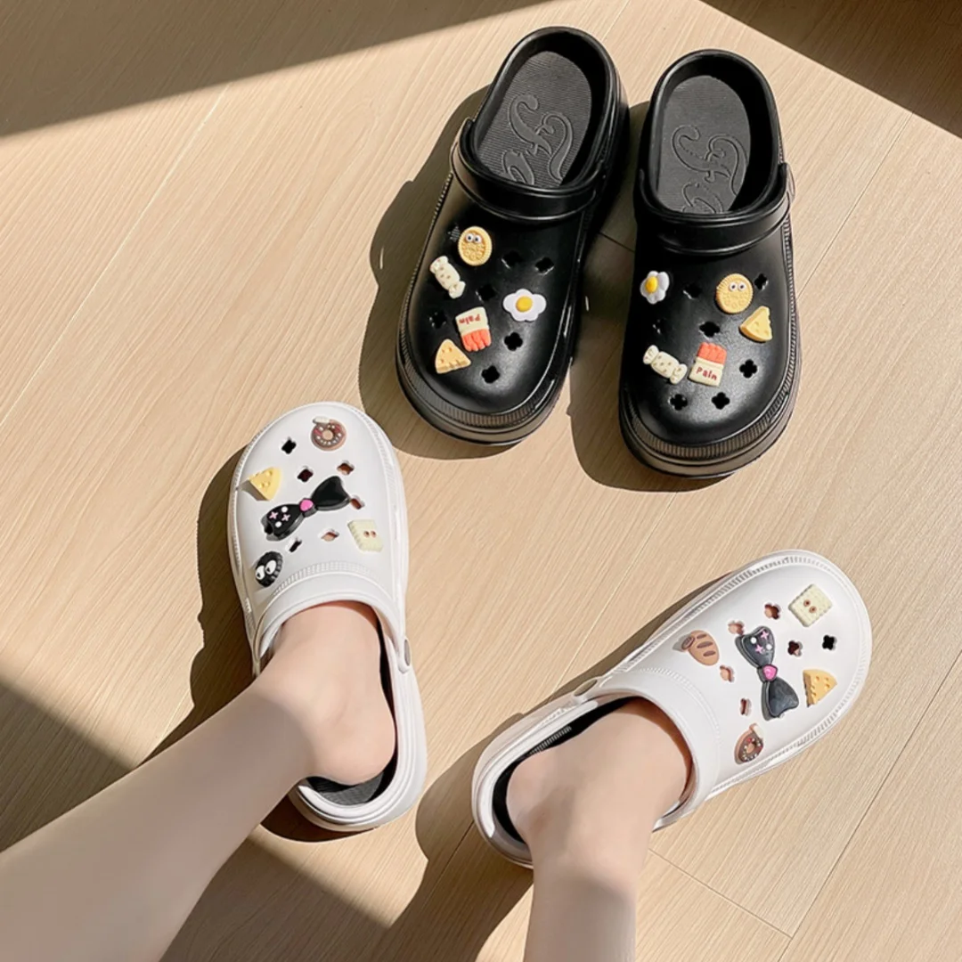 Customized 2024 High heels Baotou sandals thick soled beach shoes to wear the sea step on shit feeling female wholesale