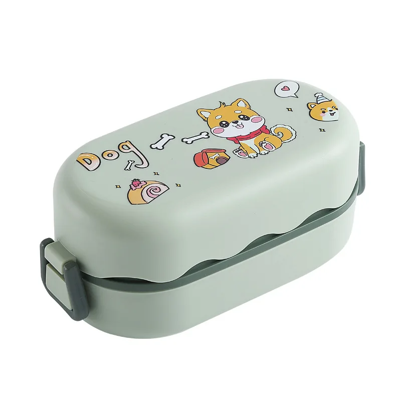Cartoon Design Lunch Box for Kids School Children Plastic Bento Lunchbox 2-Layer Students Lunch Box with Spoon 850ml
