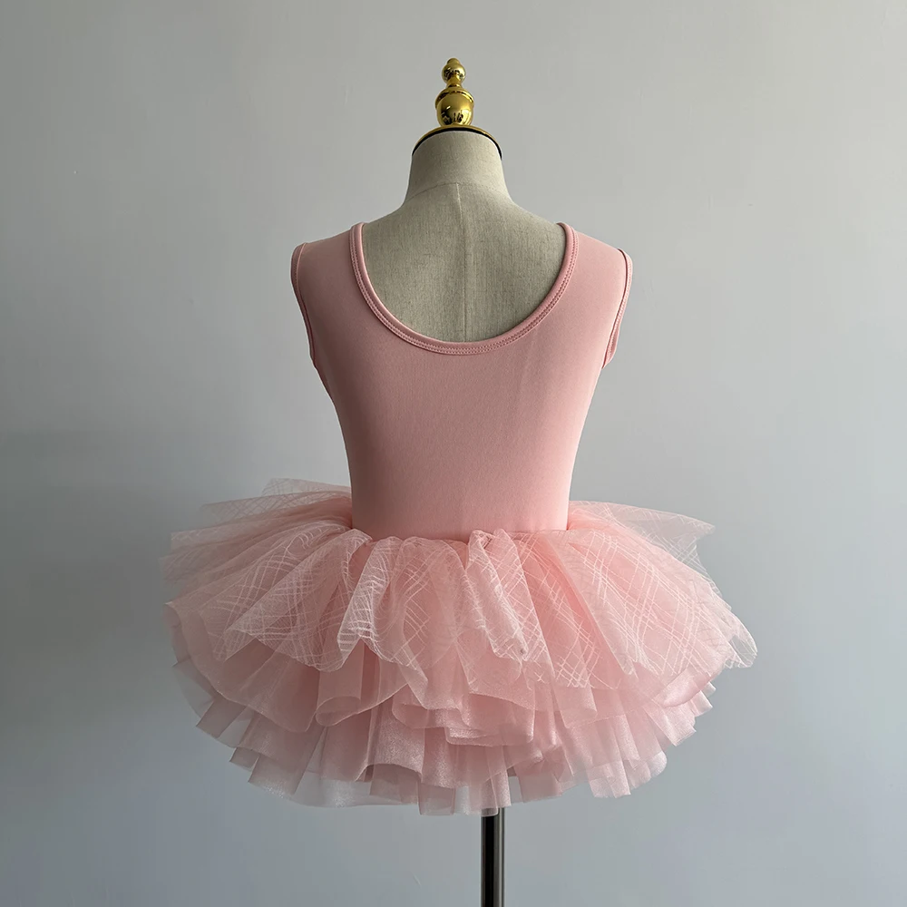 2024 Custom design logo pink mesh fringe beautiful girls dance nylon spandex ballet tutu dress for girls