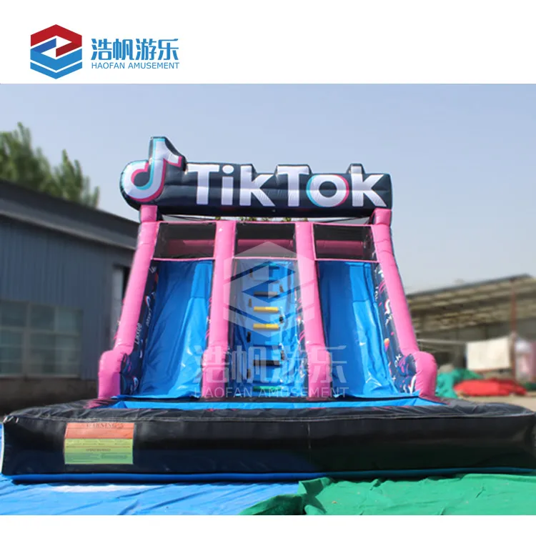Cheap Custom Double Lane Inflatable Water Slide With Pool For Sale