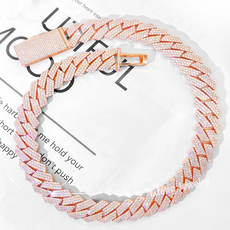 Hip hop Jewelry 18mm 3rows VVS Moissanite Diamond Cuban Link Chain 925 Silver Moissanite Necklace Custom Fashion Jewelry Chain