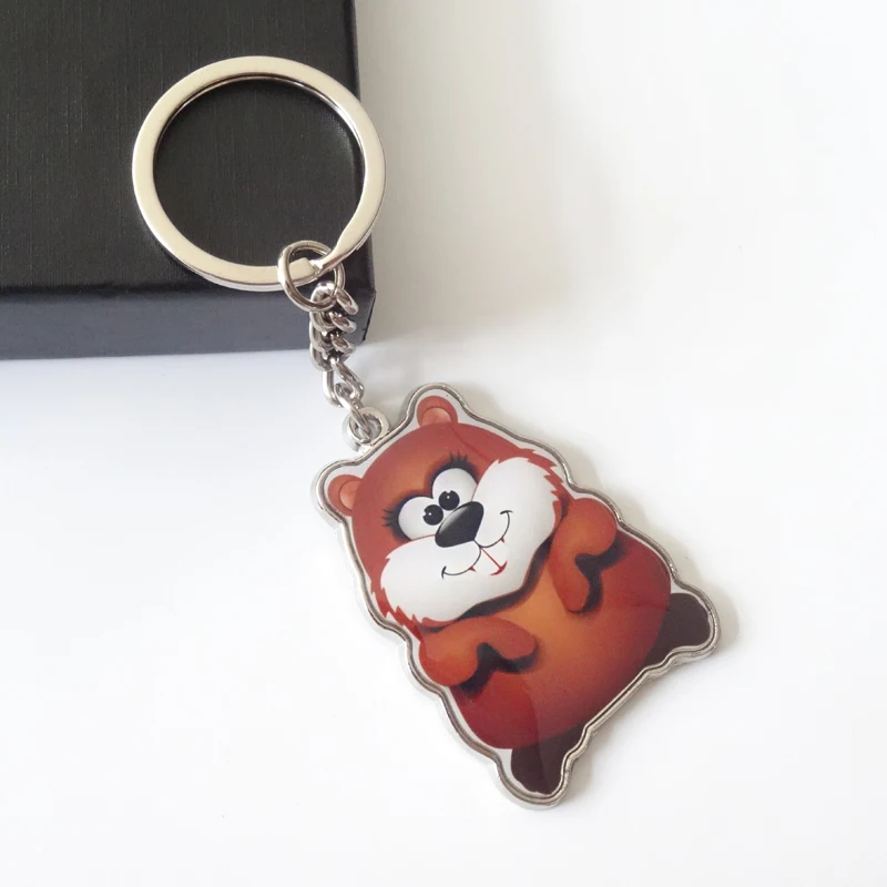 Custom adorable animal epoxy  Marmot printed dome metals key ring  key chain with your logo Squirrel keyring