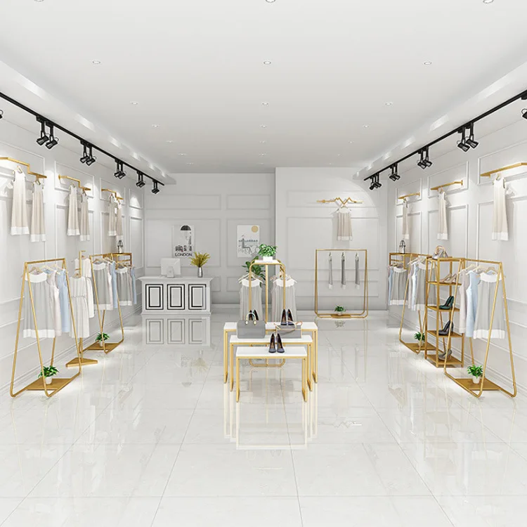 Light Luxury Display Hanger Clothing Store Wall Shelf Floor-Mounted Side Hanging Display Rack Combination