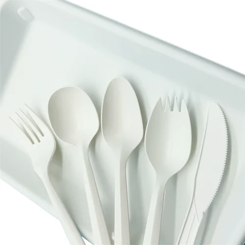 eco friendly disposable cutlery spoon and fork with tissue set beige biodegradable forks cpla