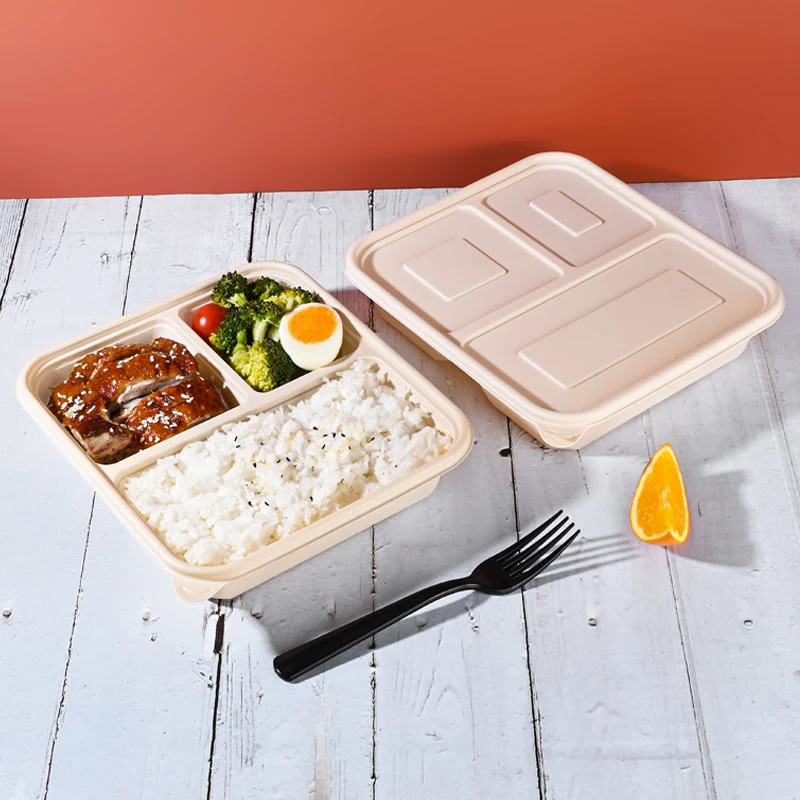 Biodegradable Eco Friendly Food Grade 3 Compartment Disposable Meal Corn Starch Lunch Box Container With Custom Logo