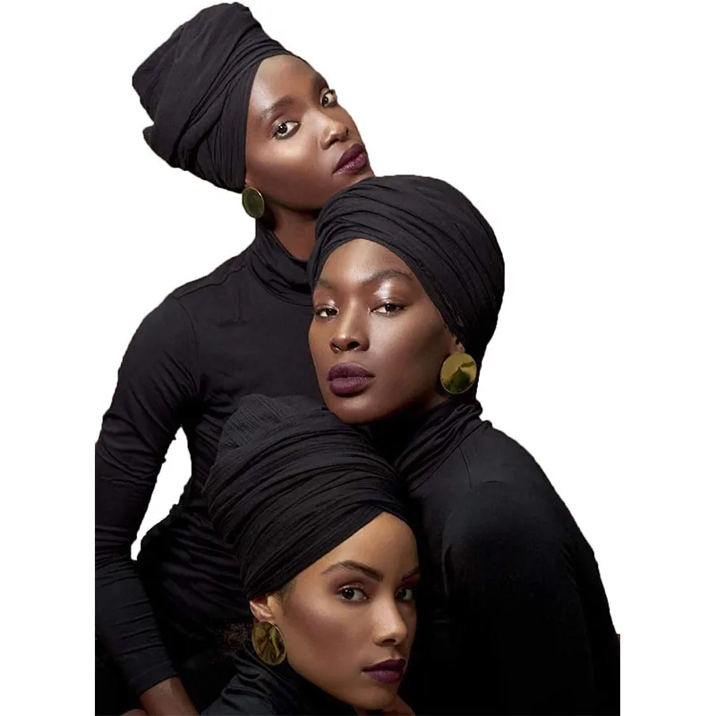
African Head Wraps Turbans Long Stretch Jersey Knit lightweight Headwraps Wrap Scarf Turban Tie for Women 