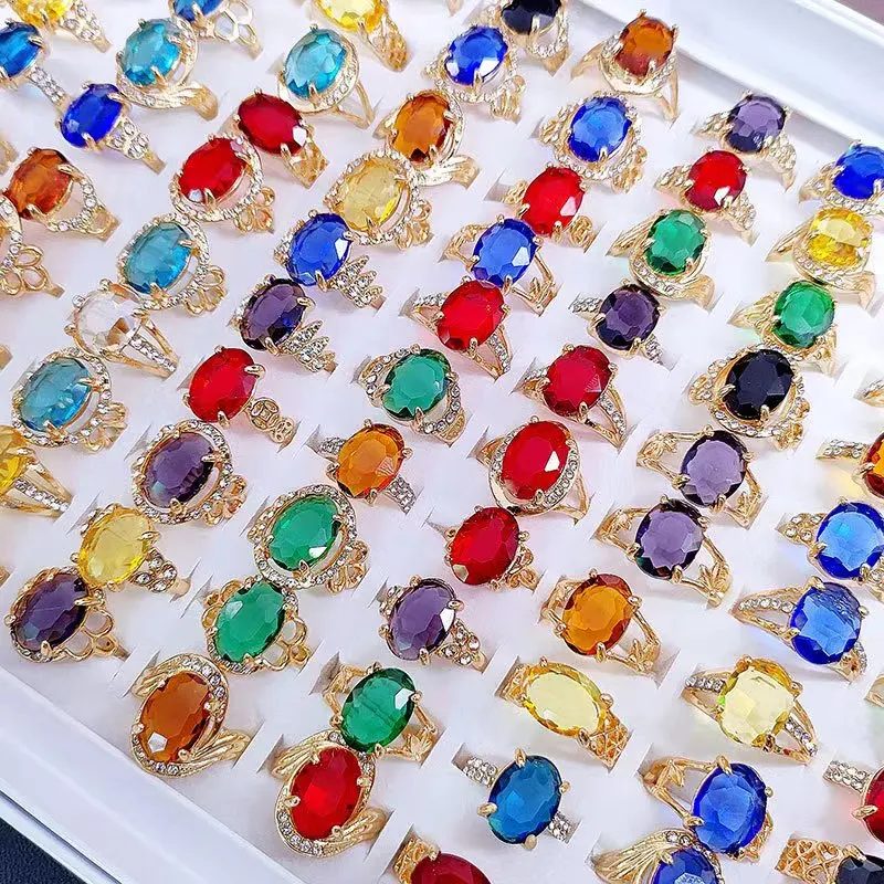 2024 New hot female crystal zircon ring, fashion color crystal ring. Shiny glamour ring for women