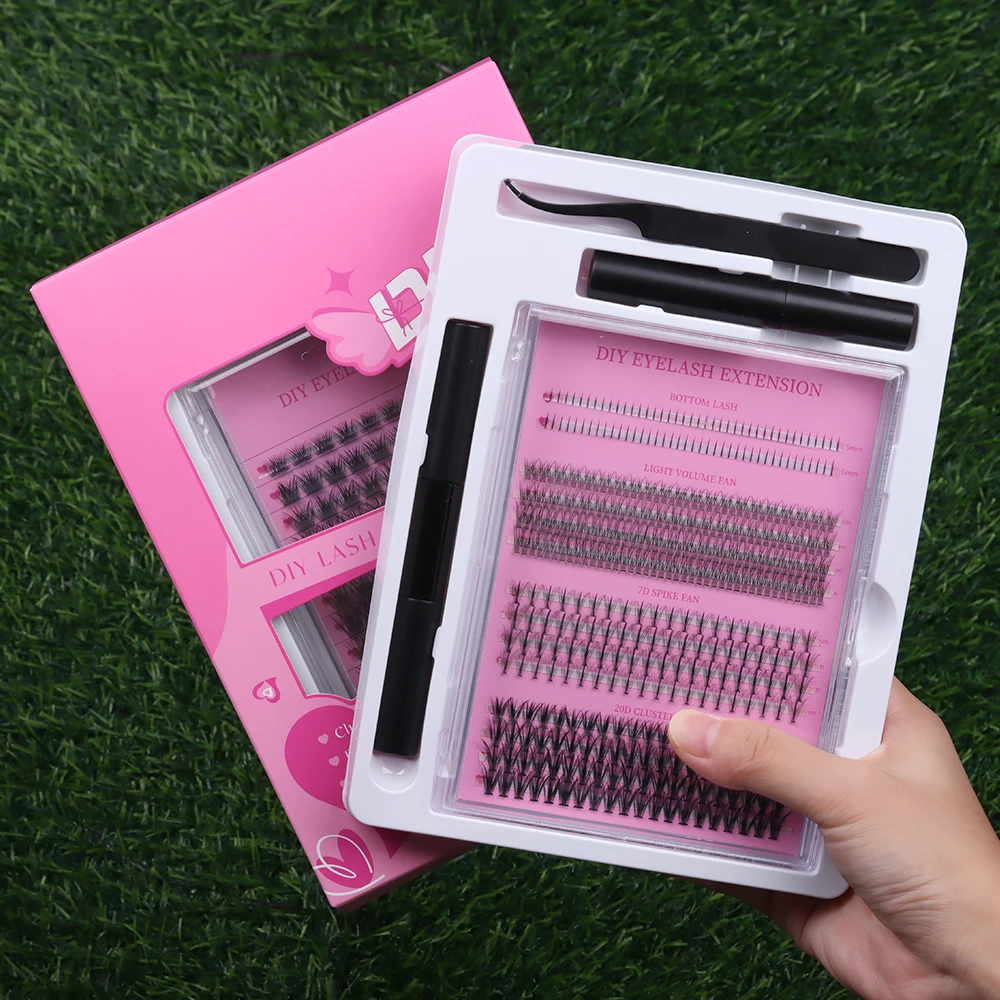 Natural Long Pre Cut Band Segment Eyelashes Fan Cluster Eyelashes DIY Lash Extension Kit at Home