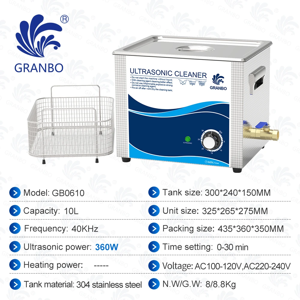 GRANBOSONIC 10 л 360 Вт механическое ультразвуковое очистительное оборудование для ювелирных изделий электронные печатные платы лабораторные часы
