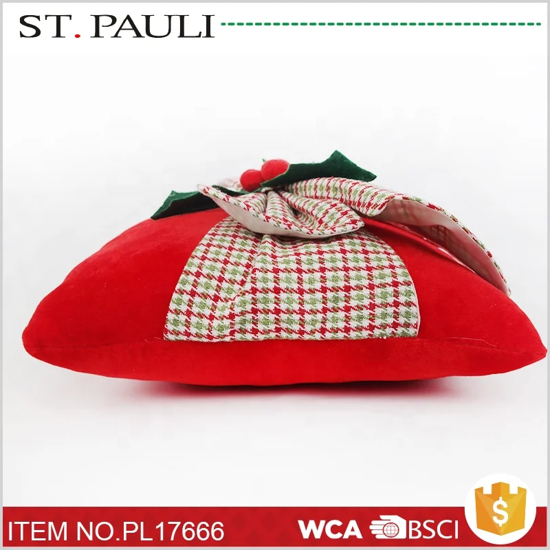 
Shantou Factory Handmade velvet christmas plaid red sofa pillows 