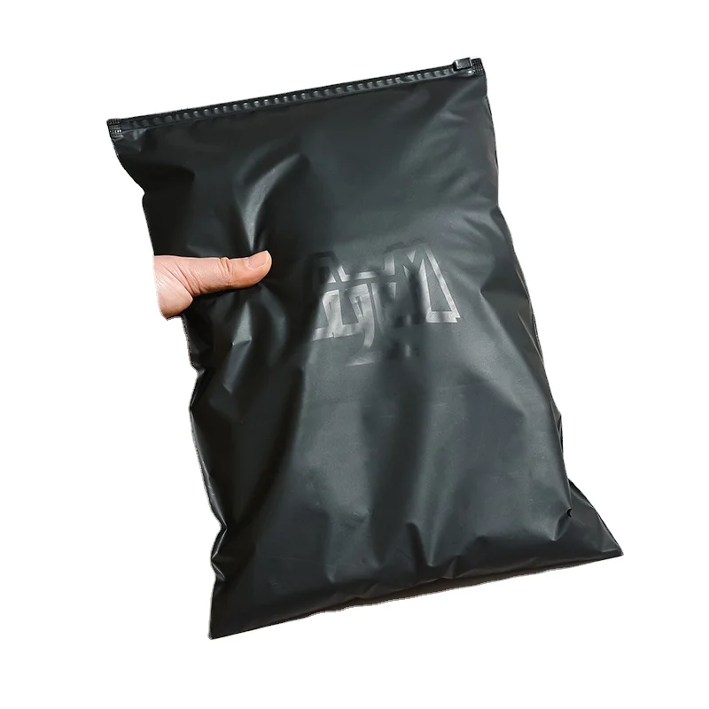 Custom Black Frosted Zipper Bag With Logo Print
