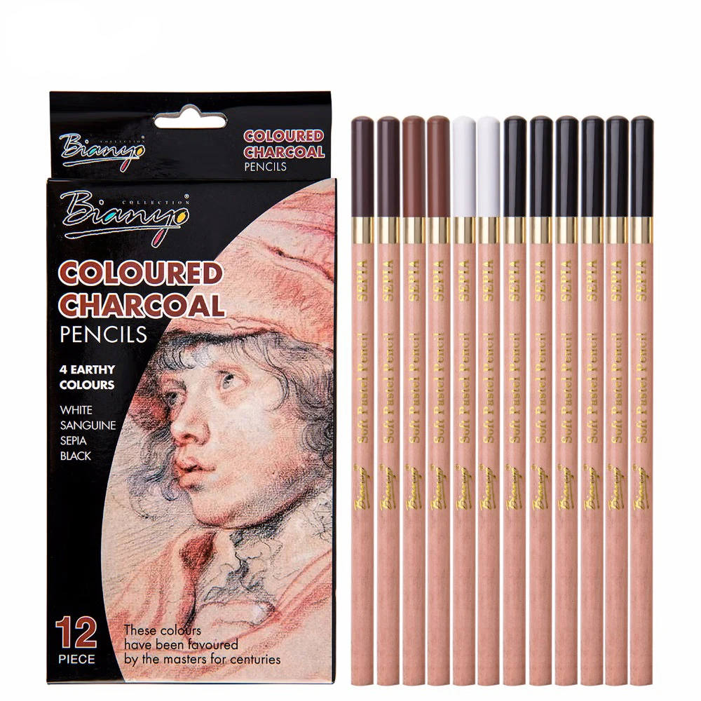Bianyo 12 Pcs/Box Artist Soft Pastel Pencils Crayon Charcoal Pencils Artiste Wooden Non toxic Pencil for Sketching Drawing