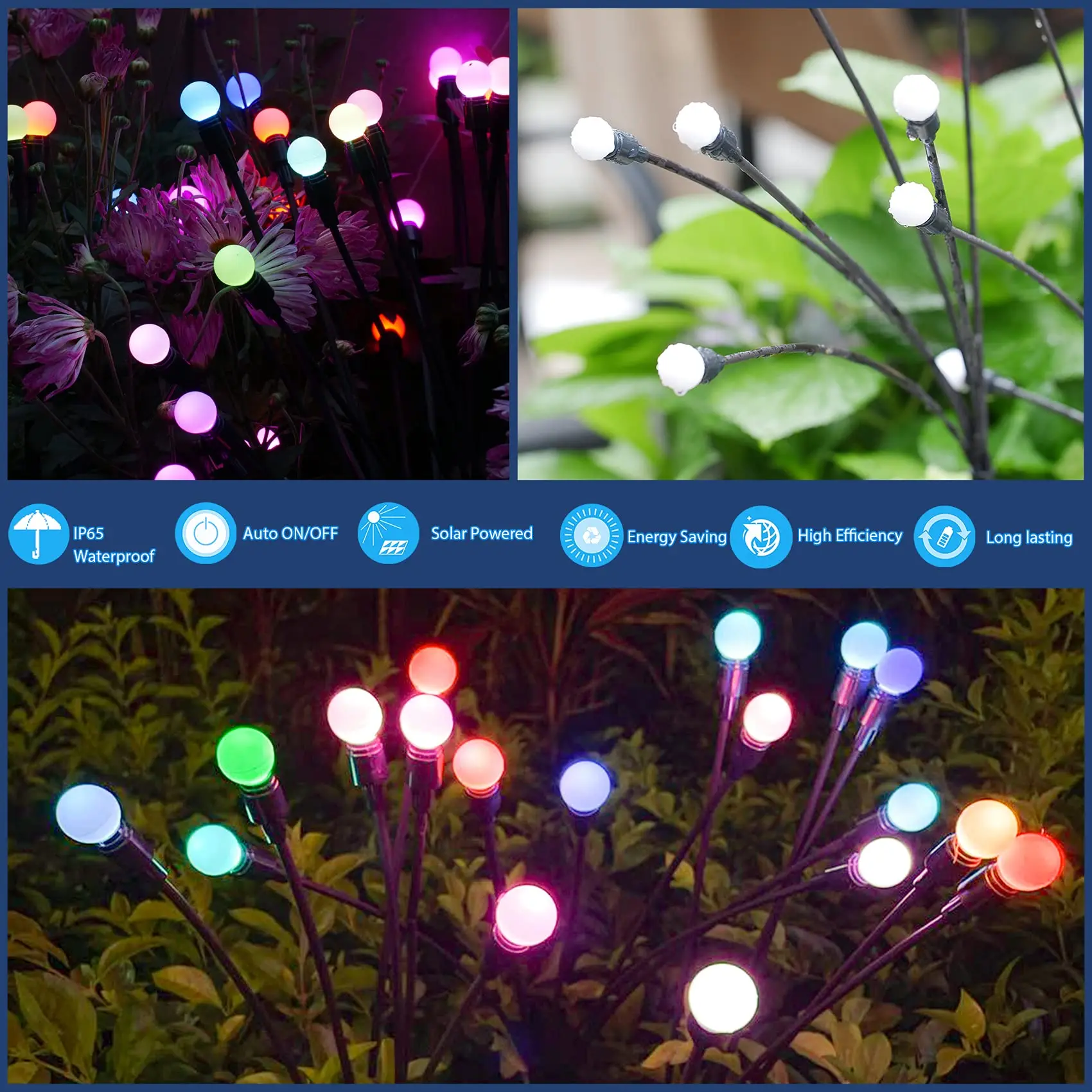 Honey Fly LED Solar Glowworm Light IP65 Waterproof 600mAh Muti-color Solar Firefly Pathway Lawn Lamp for Garden Decor Landscape