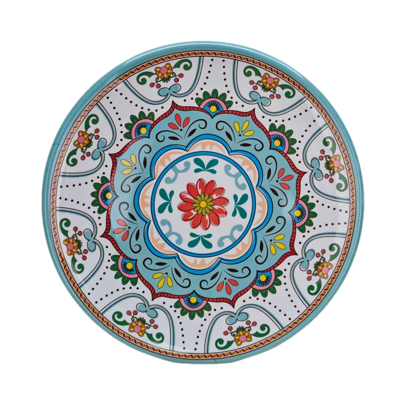 Colorful Pattern Design Non-Breakable Plastic Dinnerware Vajilla en Melamina Decoradas Melamine Plate and Bowl for Parties