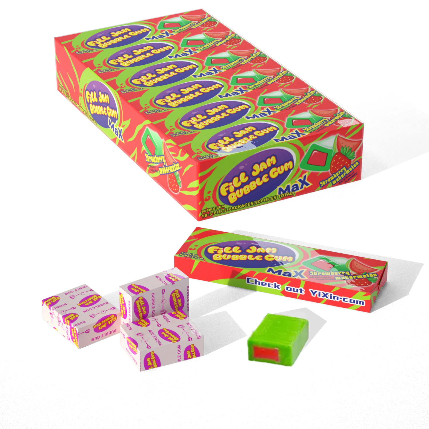 wholesale Mixed Fruit flavour jam filled chewing bubble gum