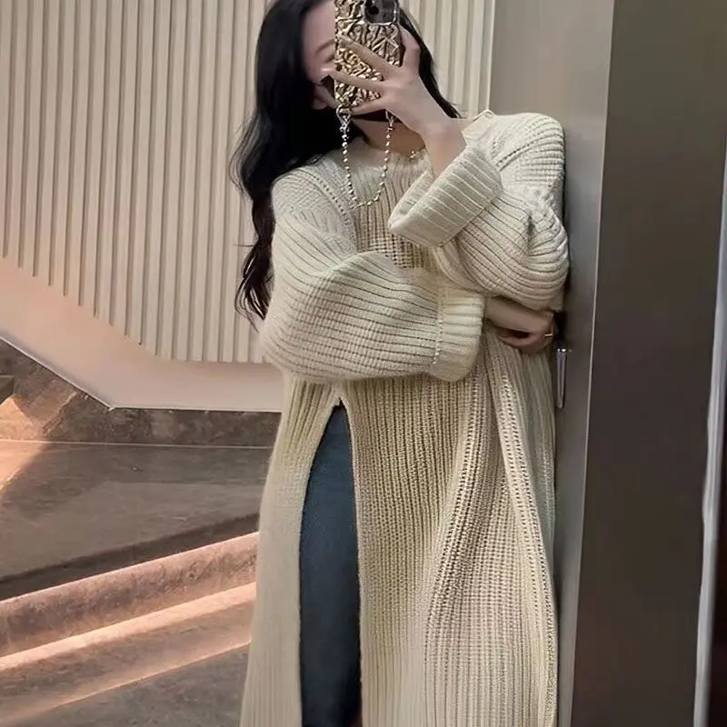 Платье-свитер на заказ Корейская Дизайнерская одежда осенне-зимняя женская длинная трикотажная платье-свитер для женщин