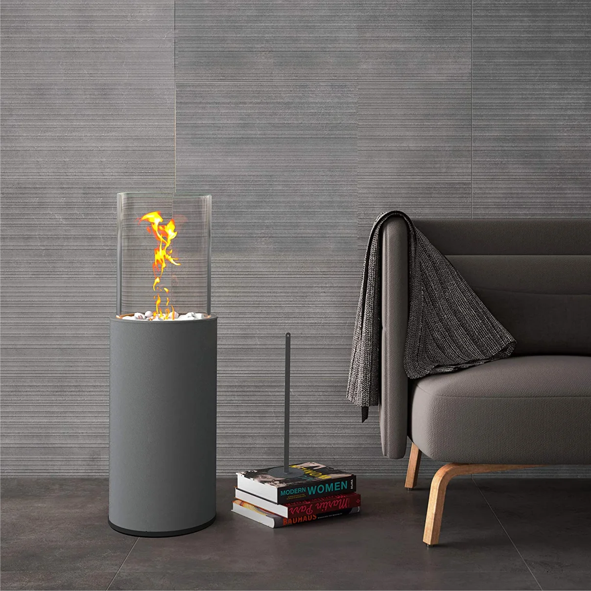 Modern Freestanding round bioethanol fireplace large burner patio heater indoor outdoor stainless steel ethanol fire pit