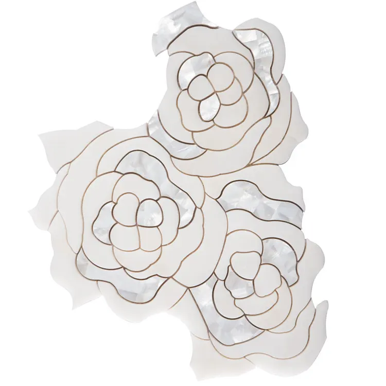 Bathroom Water-jet Waterjet White Pattern Flower Marble Mosaic Tile