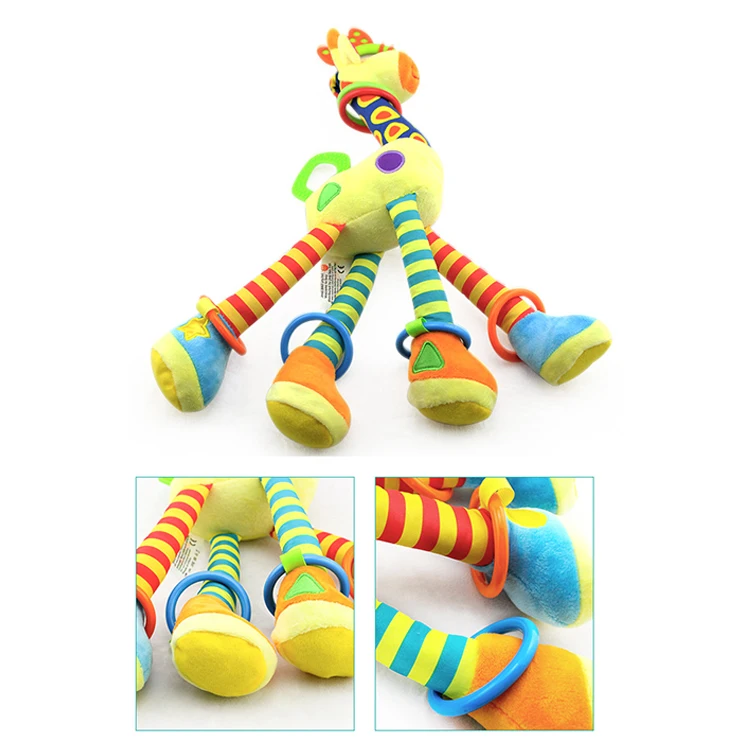 Baby Stroller Plush Toy, Soft Hanging Teething Rattle Toys, Newborn Crib Bed Around Toy Car Seat Animal Stuffed Toy with Teether