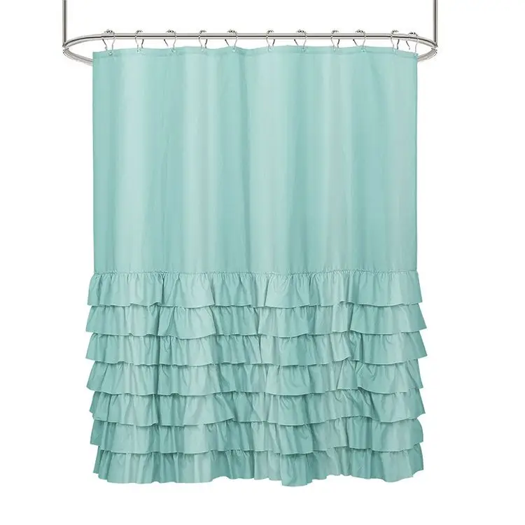 Luxury Ruffle Style Home Decor Soft Polyester Waterproof Solid Fabric Bath Bathroom Shower Curtains