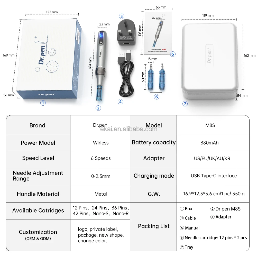Последняя ручка для ухода за кожей для домашнего использования dr pen m8s медицинская ручка с микроиглами | Ekai