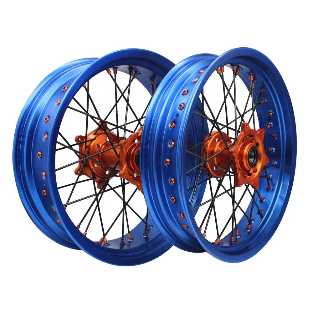 17 Inch 36 Spokes Blue Rim EXC SXF SX 250 300 450 Anodization Alloy Motorcycle Spoke Wheels Supermoto Wheels For KTM