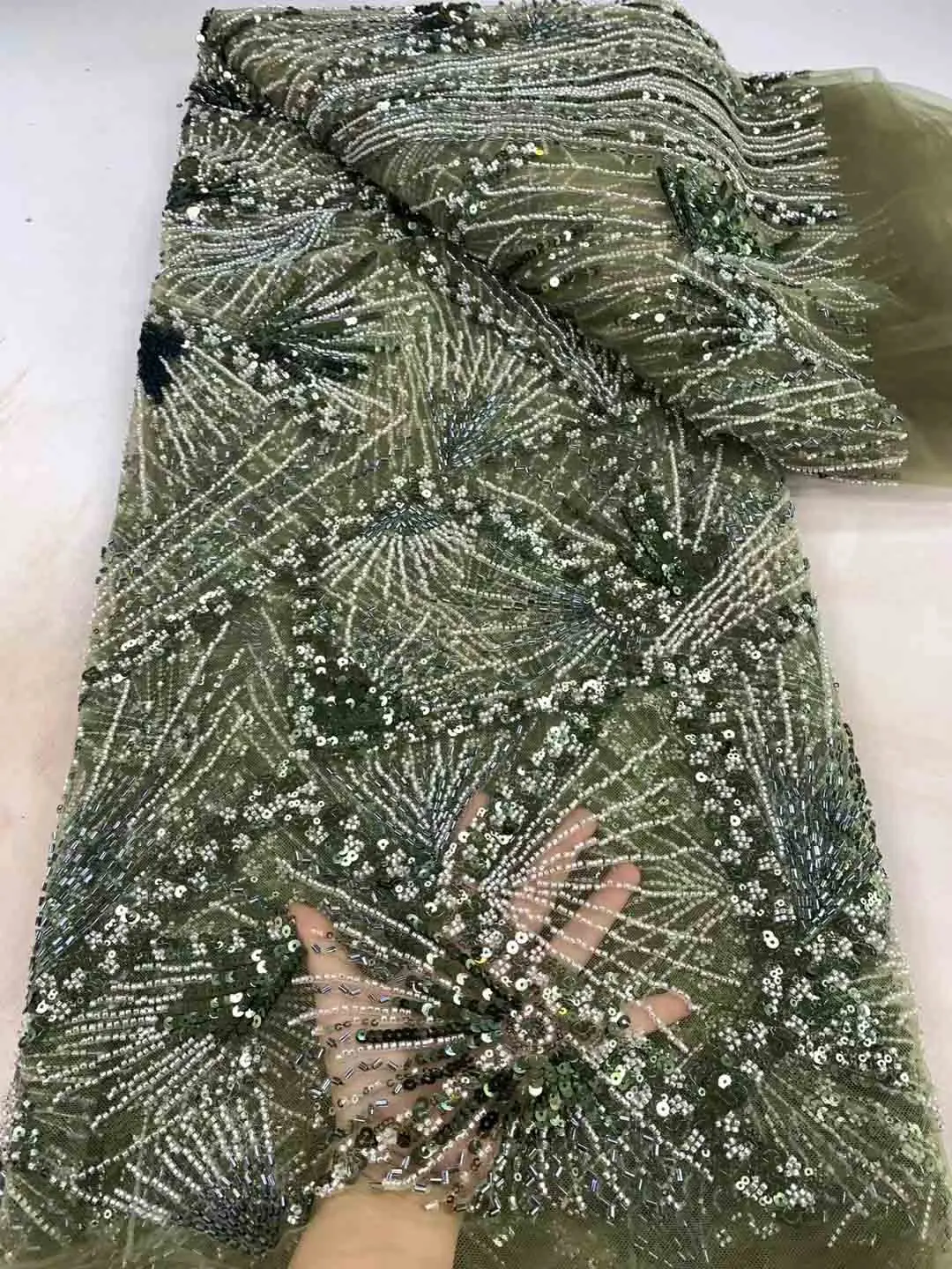 Thailand mesh beaded lace with sequins