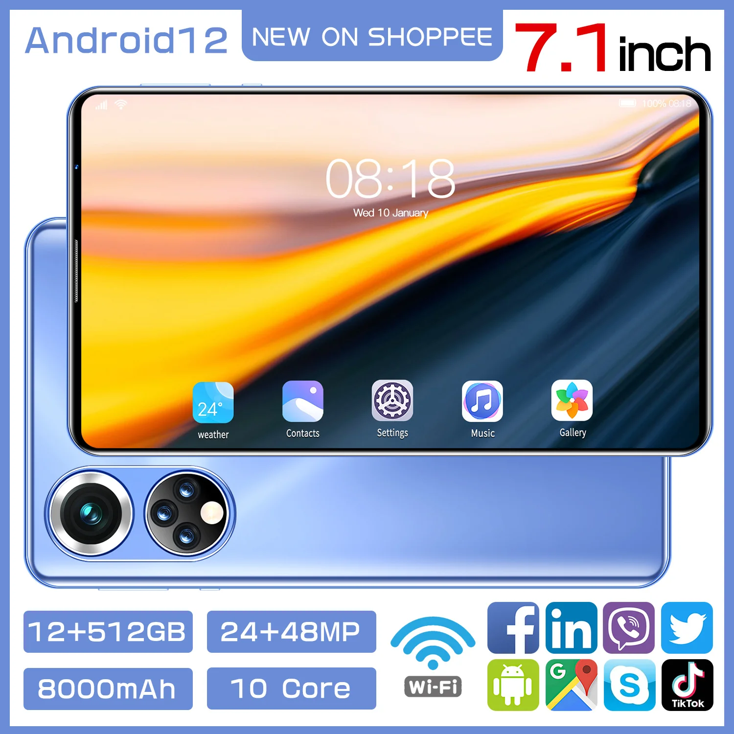 Best octa core 7.1 inch a tablet phones 12GB+512GB android tablet with dual sim card