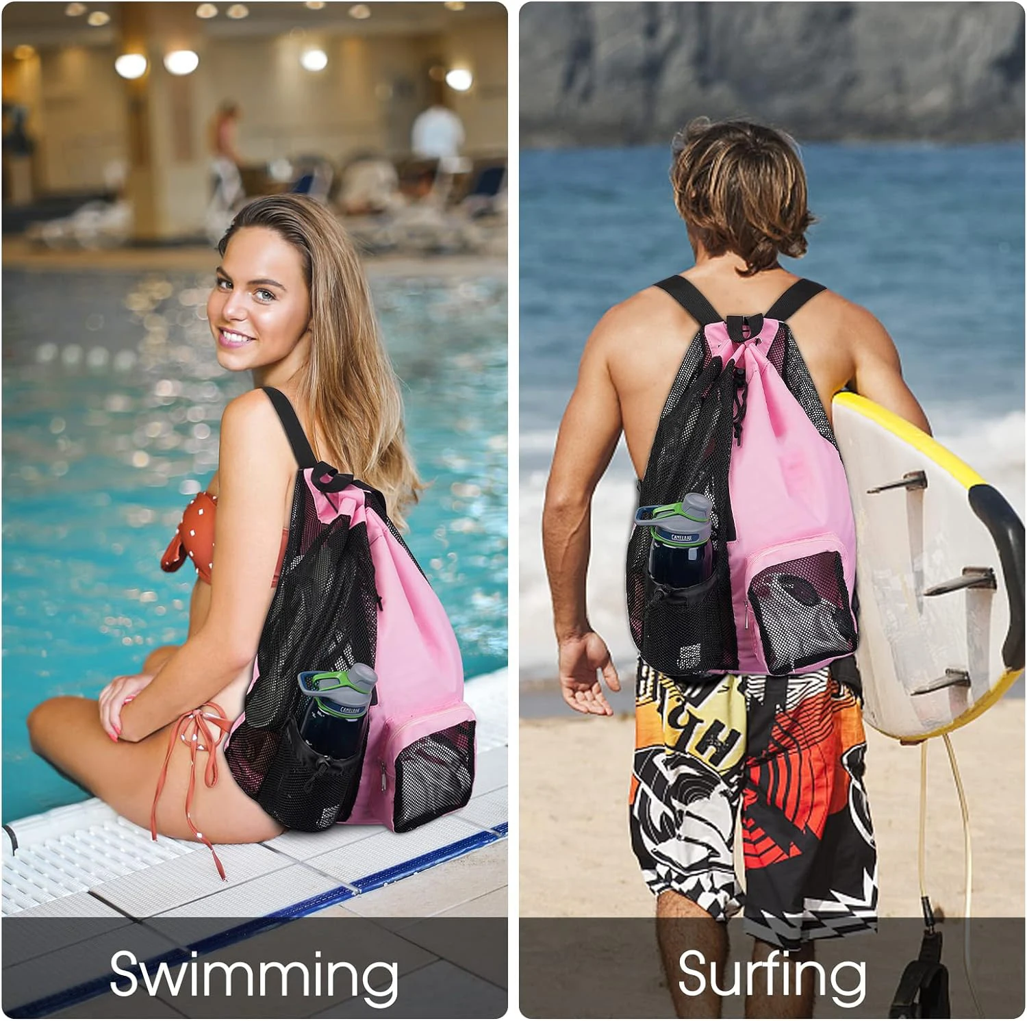 Durable Swimming Pool Bean Bags Pink Workout Gear Lightweight Functional Swimming Waterproof Bag