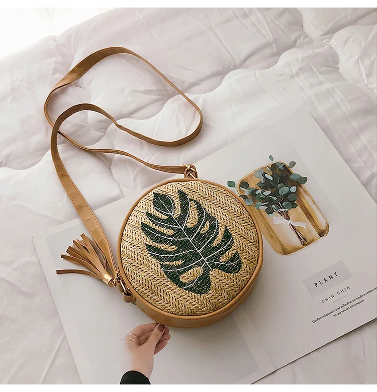 Summer bali bohemian style handmade round tassel straw beach bags