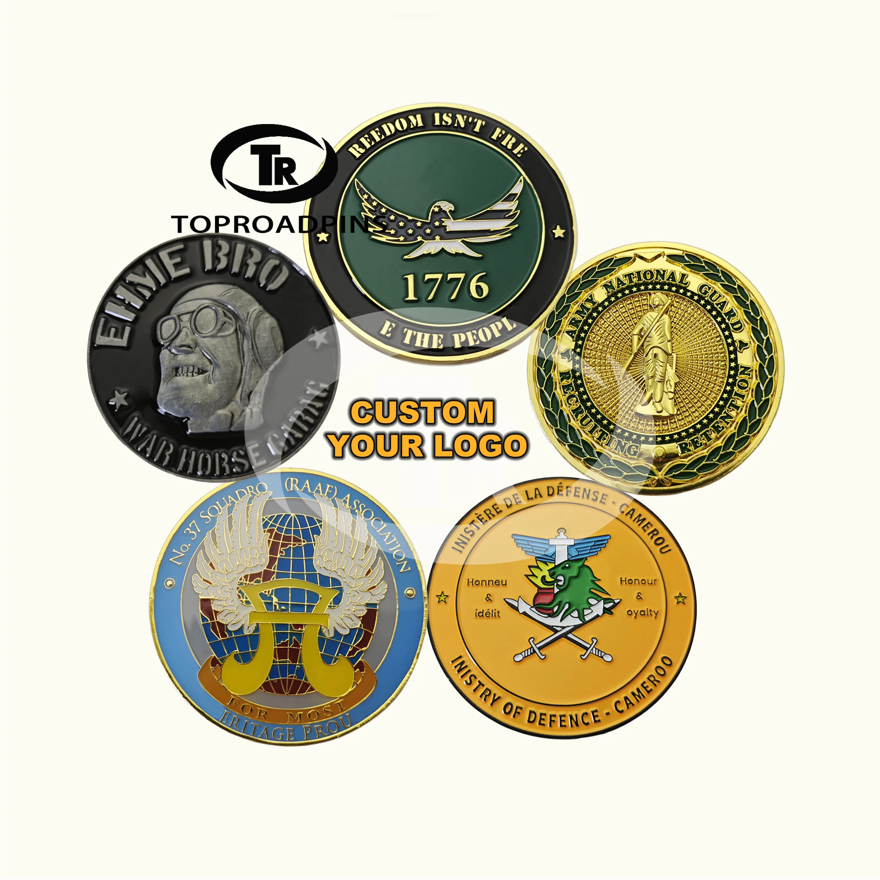 Custom 40Mm 50Mm Zinc Alloy Brass Metal Laser Engraving Double-Sided Challenge Coin Flag Holders