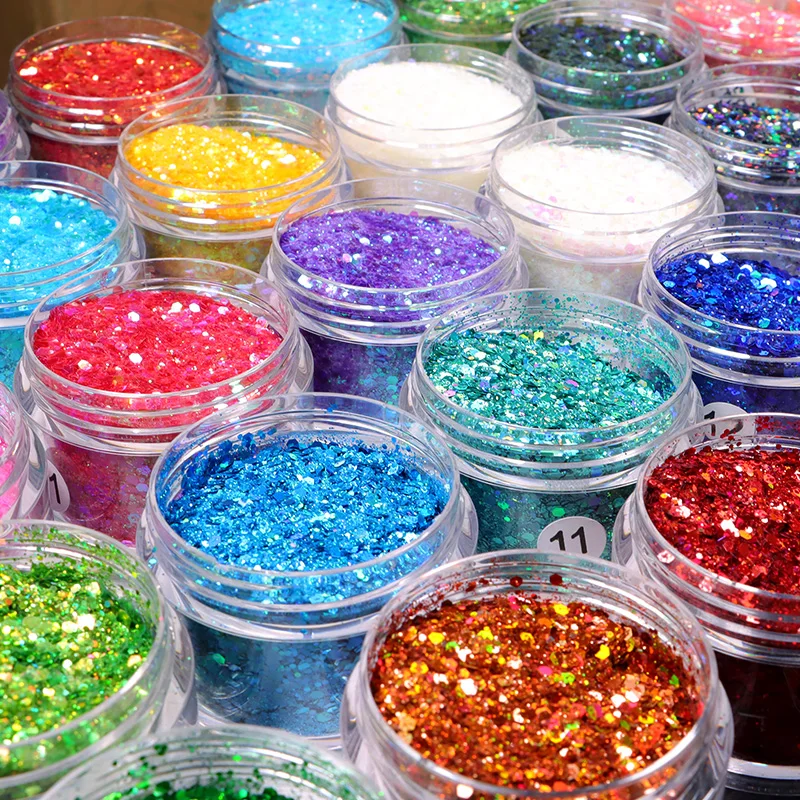 Wholesale Holographic Polyester PET Glitter Iridescent Bulk Mixed Color Chunky Glitter For Epoxy Resin Tumbler Nail