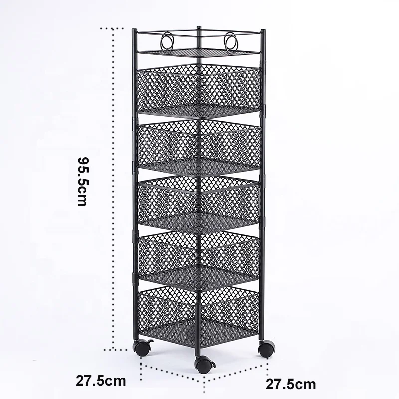 Household  Multilayer Floor Square Rotating Rack Kitchen 4-tier Vegetable Organizer Trolley For Home