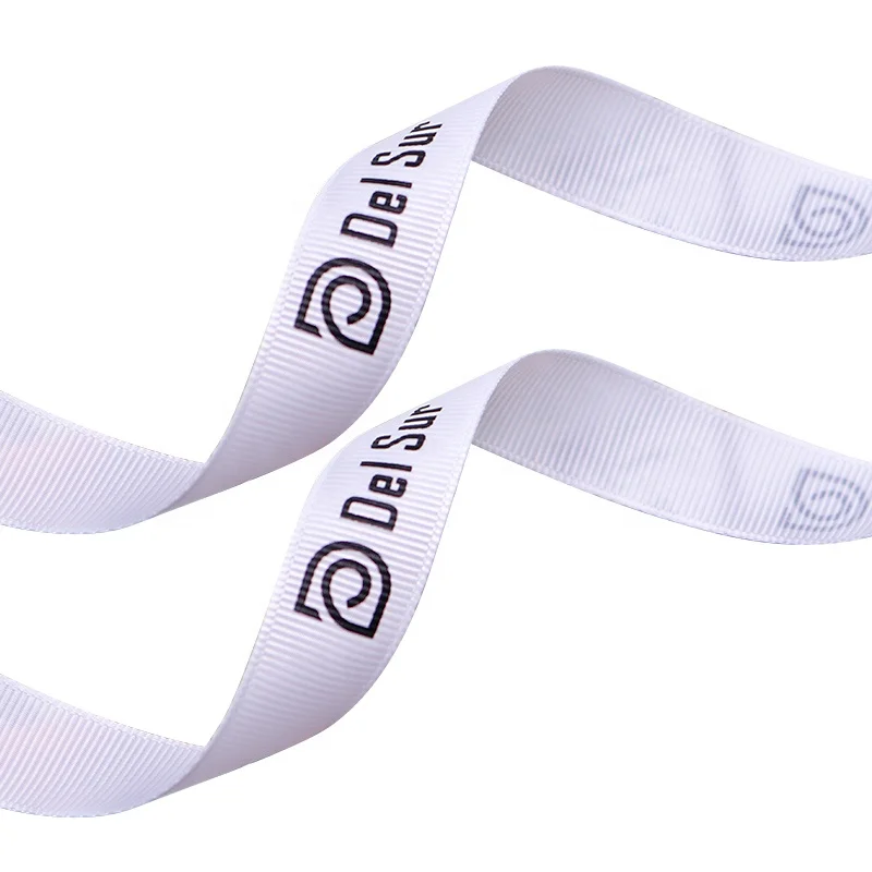 Wholesale Custom 5/8 inch Black Grosgrain Polyester Ribbon Print Brand Logo Silk Roll Satin Ribbon For Gifts
