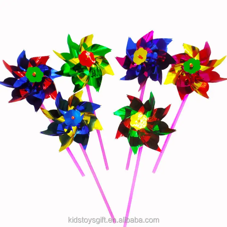 custom rainbow Poly Petal plastic garden pinwheel windmill for holiday