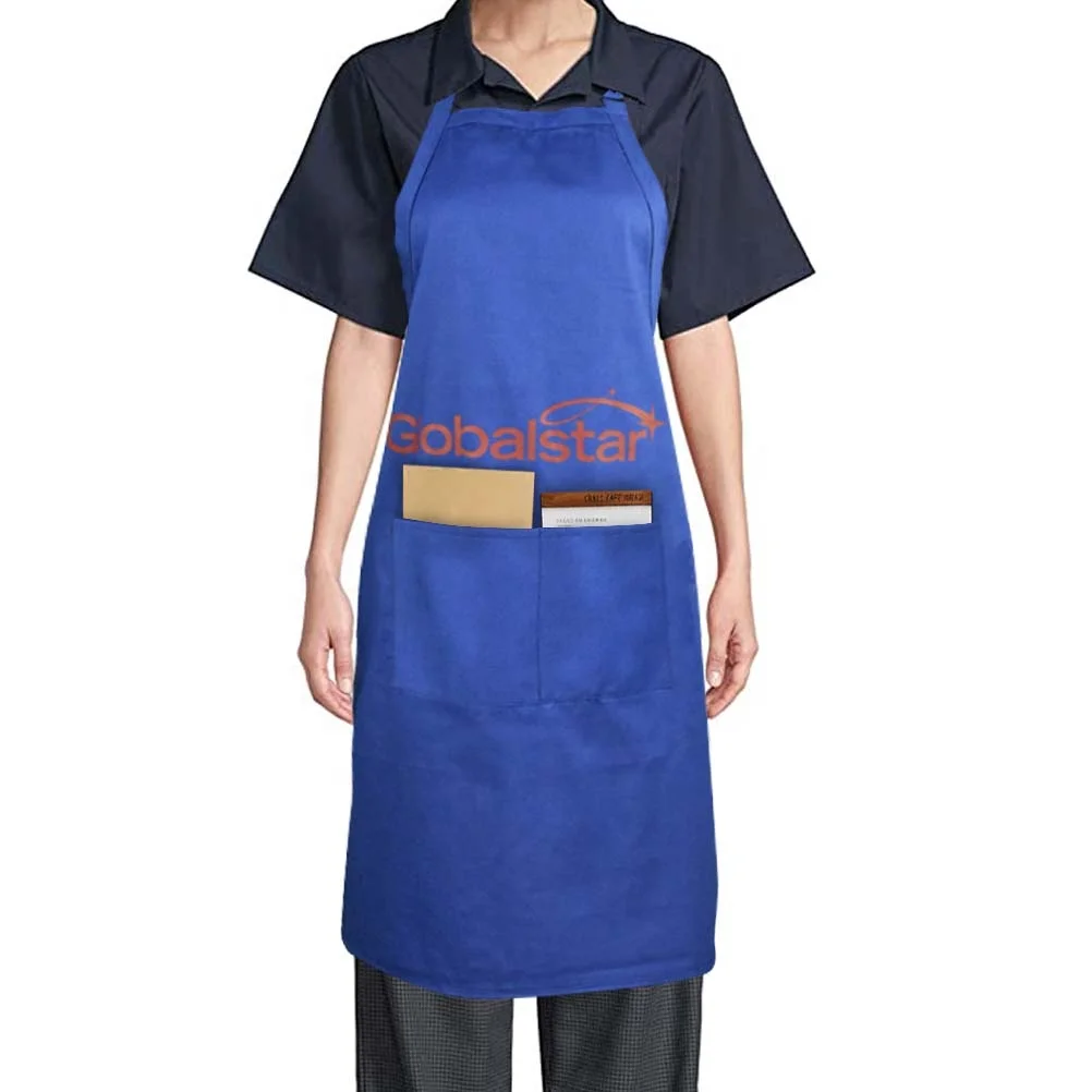 Customized Apron Cooking With Two Front Pockets Adjustable Neck Strap Cotton Apron