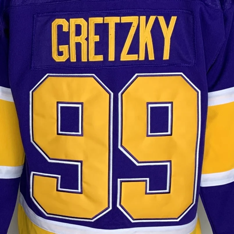 Пурпурная 2020/21 ретро-Хоккейная Футболка Los Angeles Уэйн Gretzky с прострочкой в стиле ретро