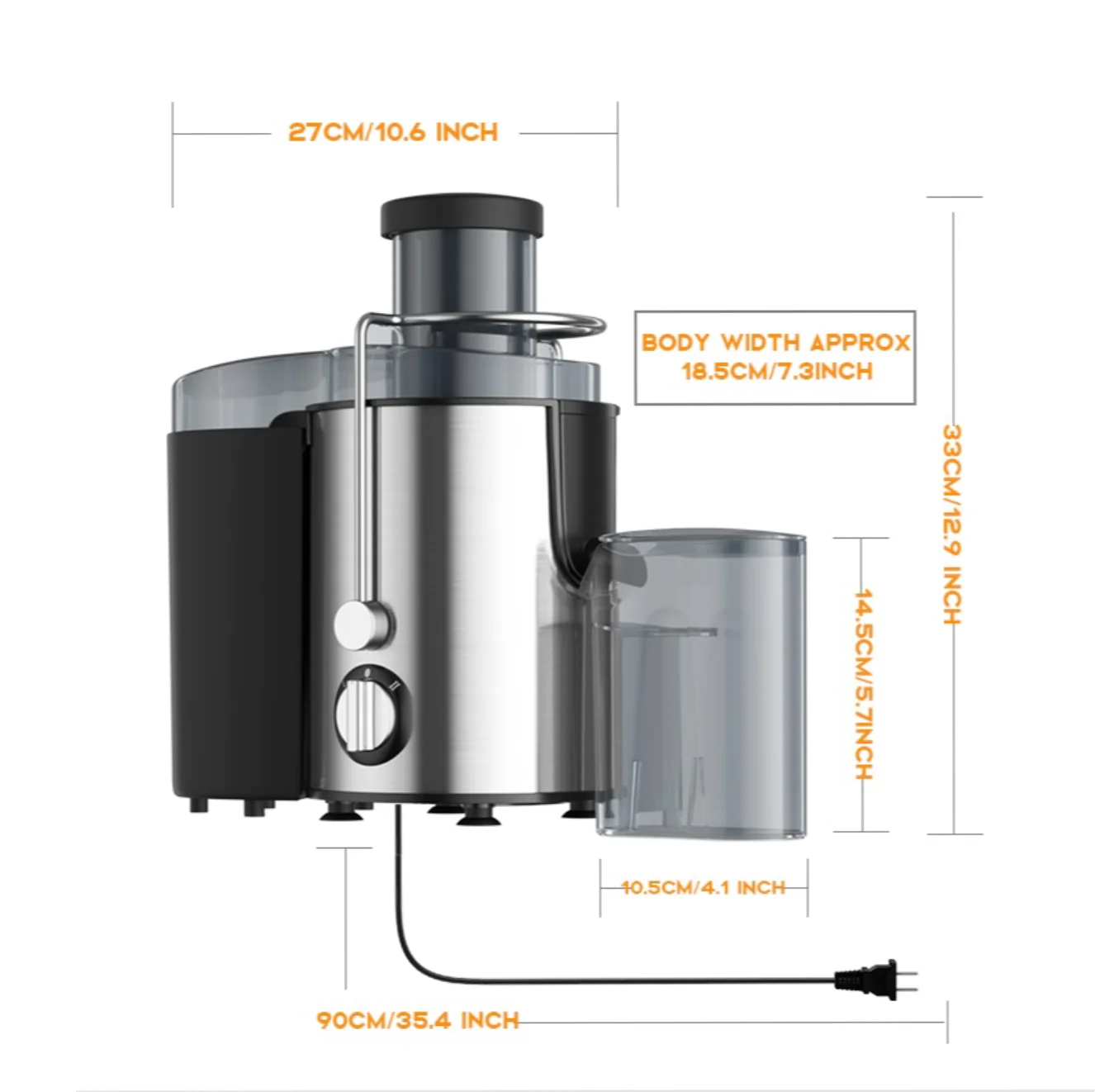Easy-to-Clean Stainless Steel Centrifugal Juicer 2-Speed Powerful Whole Fruit Vegetable Juicer High Yield 3-Inch Wide Feed Tank