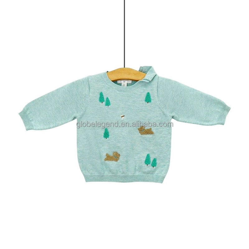 Organic Ribbed Cotton Simple Round Neck Baby organic baby sweaters For Little Girl