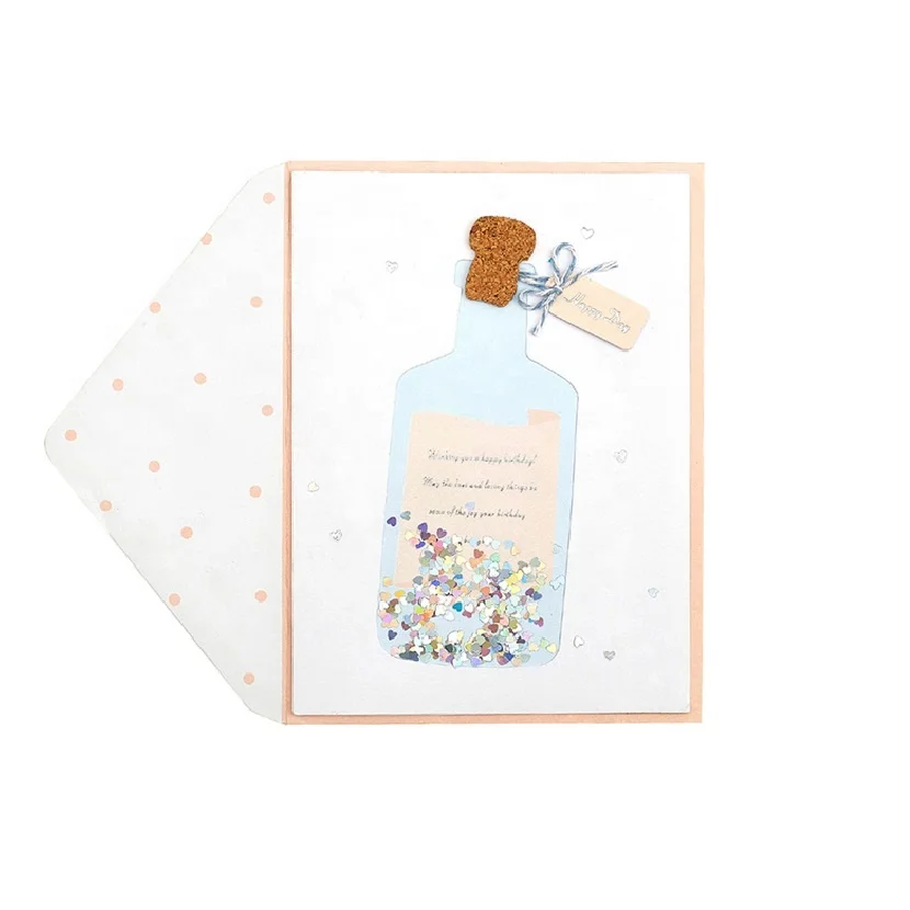 
2020 Best Seller Bottle Shape Die Cut Shaker Happy Birthday Cards, Custom Printing Handmade Greeting Cards with Envelope 