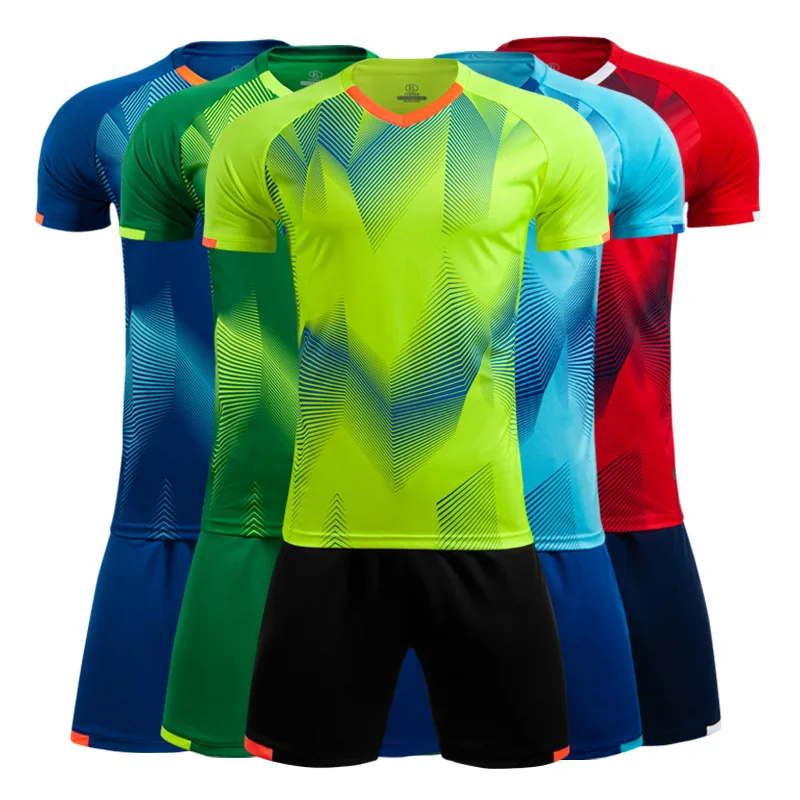 Customized Quick Dry Short Sleeve Team Soccer 2pc Uniforms Training Blank Football Jersey Set for Adult Children