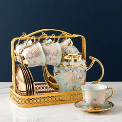 2020 Hot Sell Coffee Cup Gold Tea Cup Sets With Saucer and Cup Holder Vintage Ceramic Tea Set