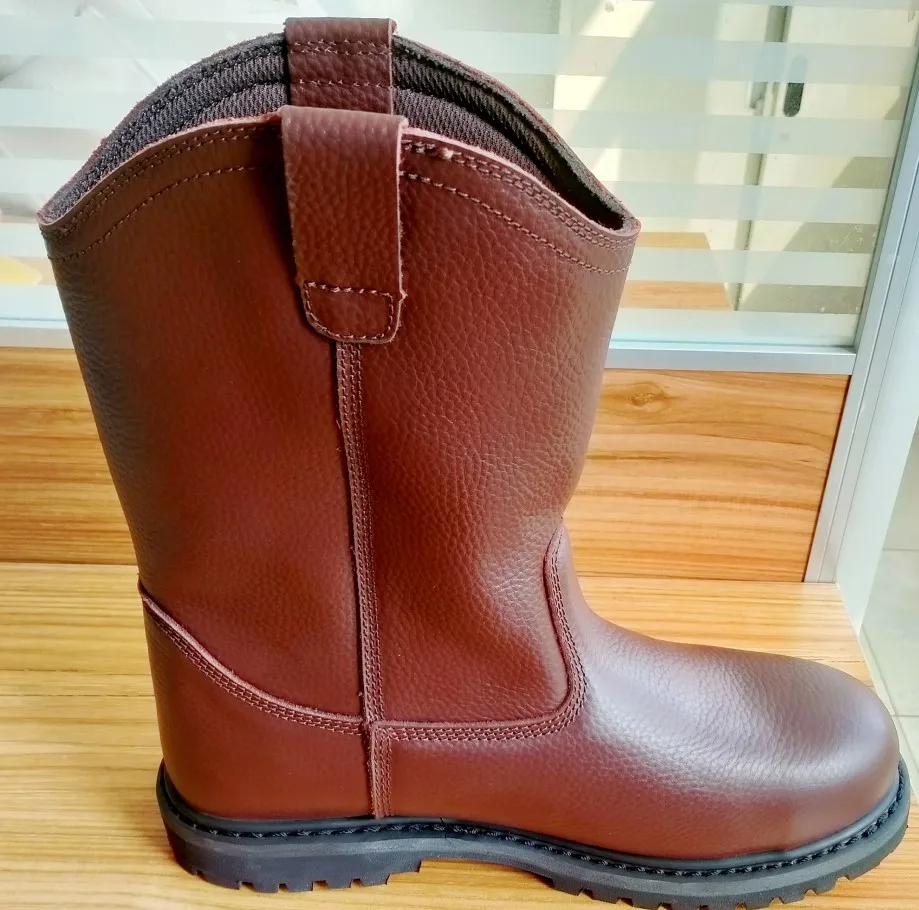 High Ankle Brown Leather Work Boots Durable Goodyear Welted Oil-Resistant Sports Style Rubber/EVA Insole for Protection