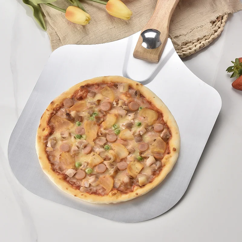 pizza cutter accessories tools Folding metal pizza peel set aluminum pizza paddle shovel with wooden handle